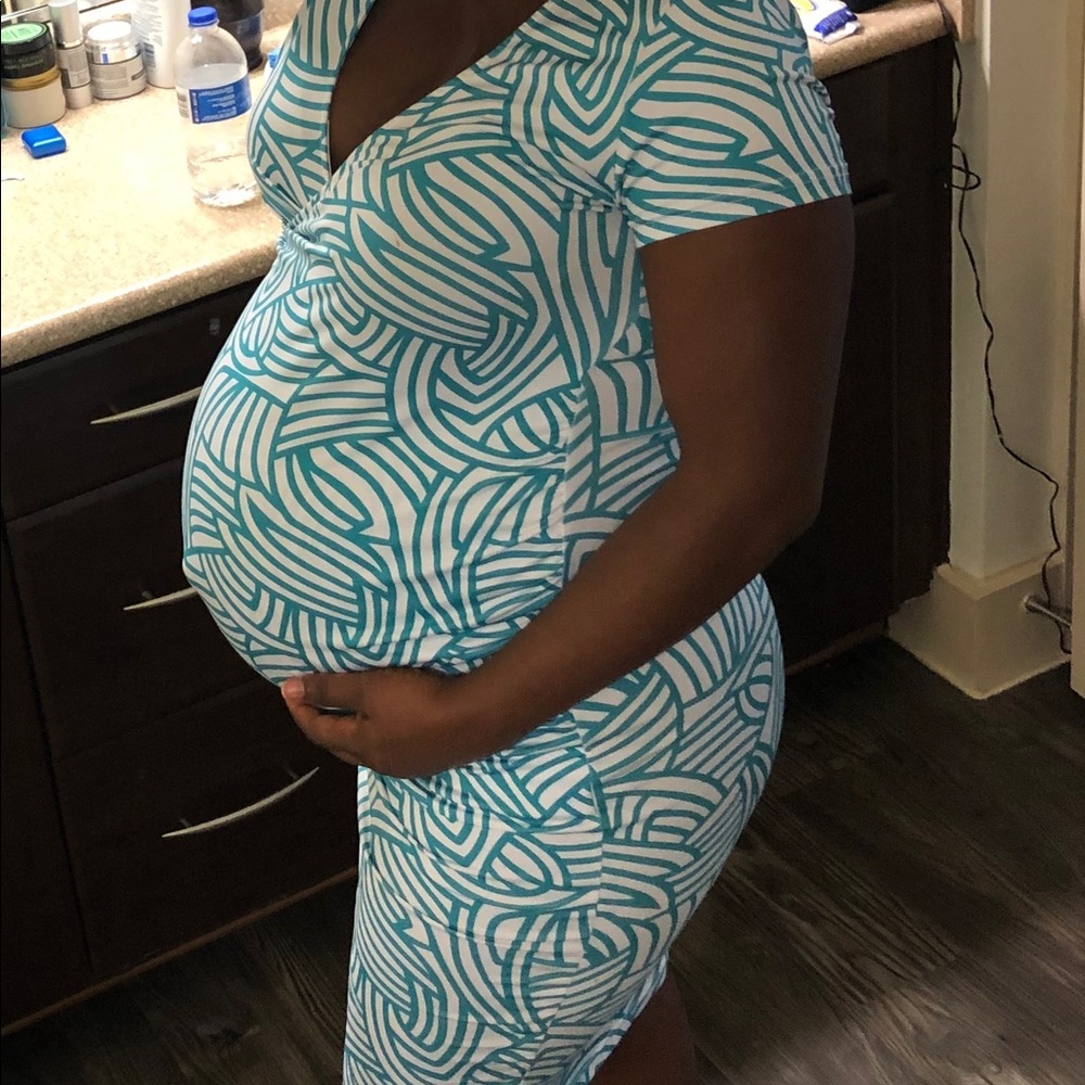 V Neck Maternity Print Dress